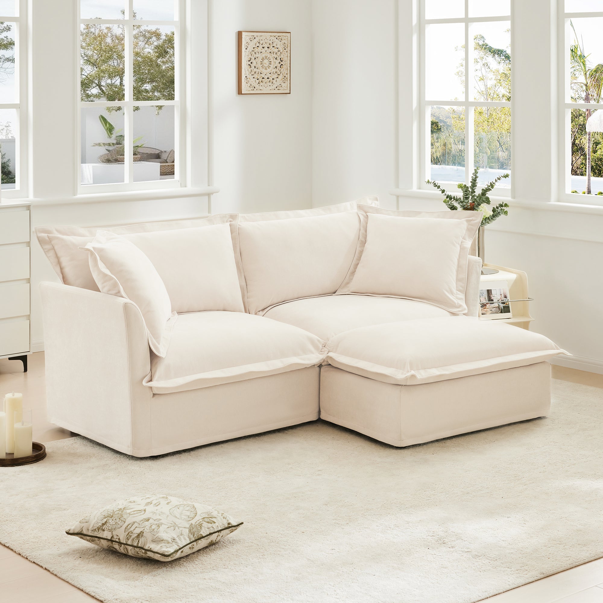 Fluffy 2-Seat Modular Sofa in Chenille Cream #OttOnly_1 #Fabric_Chenille Cream