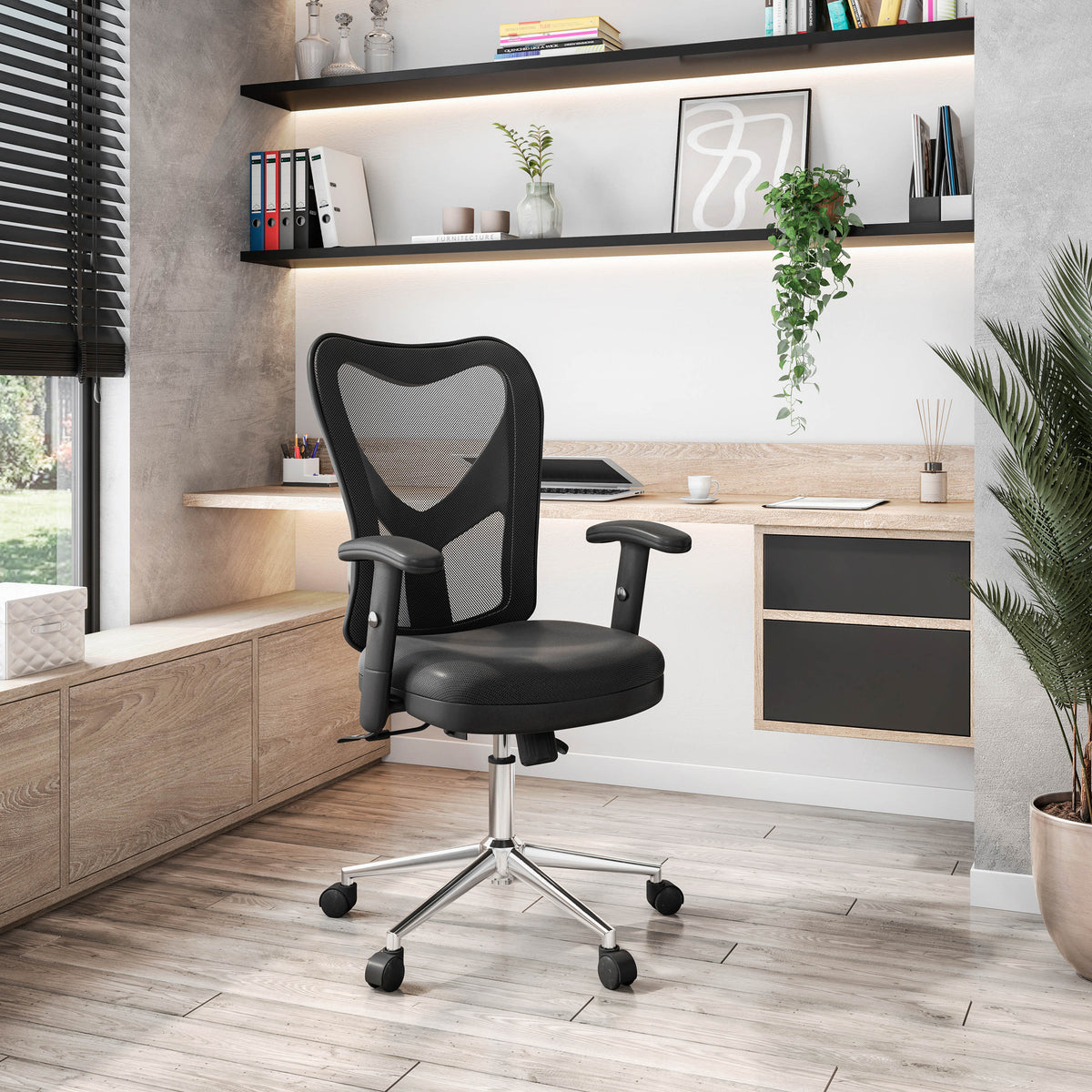 Black Mesh Office Chair with Chrome Base, Height Adjustable, Reclining, 200 lb