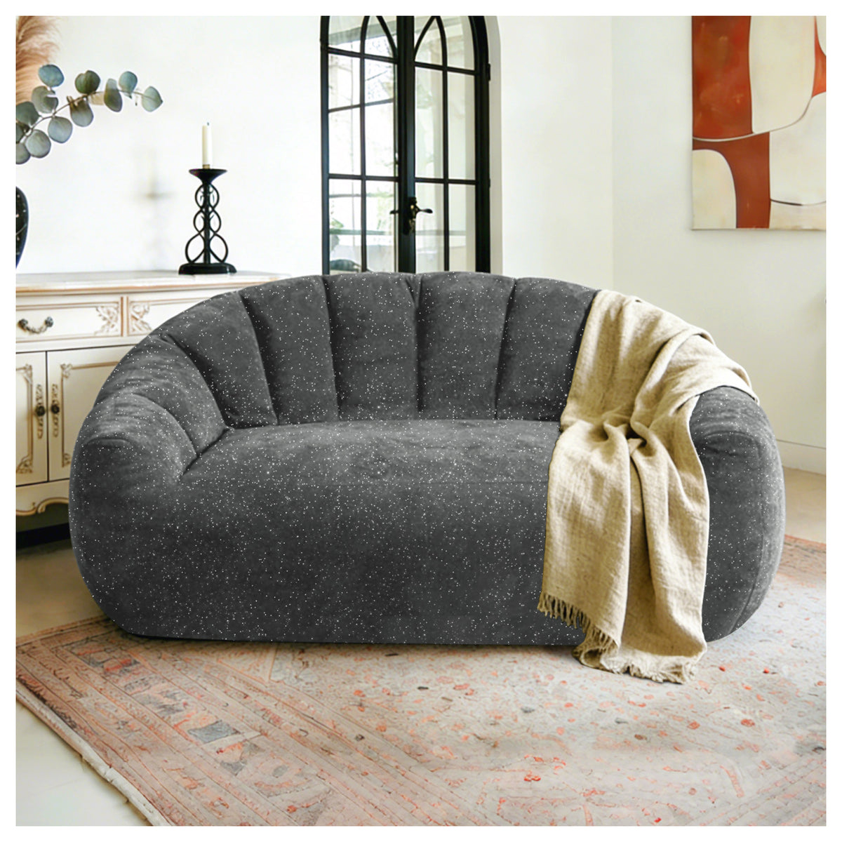 Gray Plush Couch, 55 in Wide