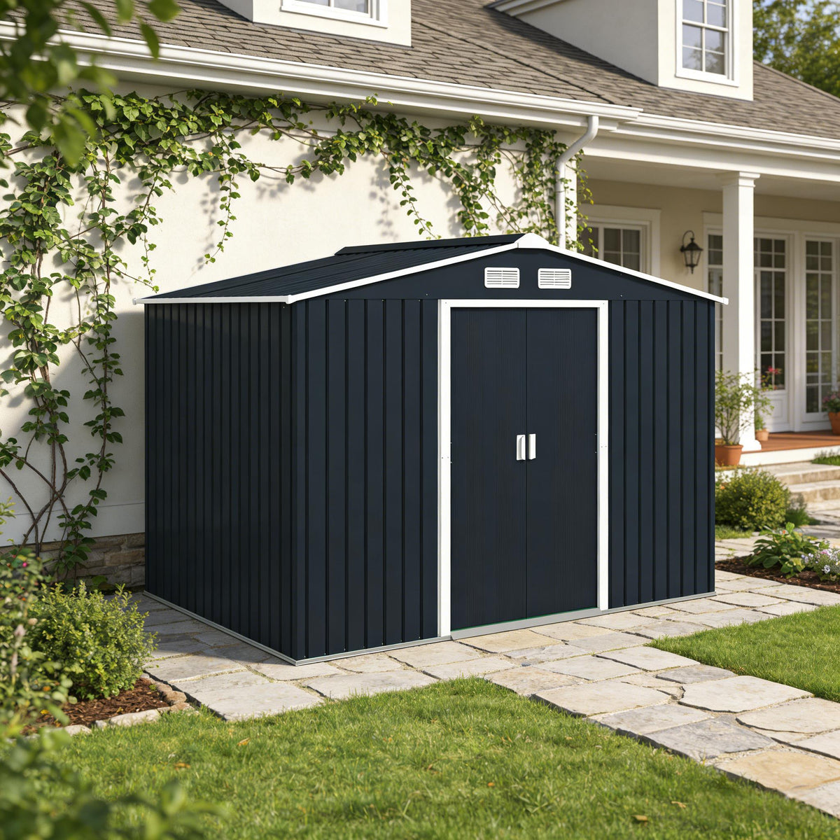 Dark Gray Metal Storage Shed, 6.4x9.1 ft
