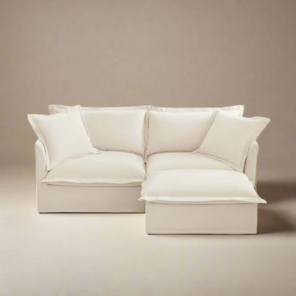 Fluffy 2-Seat Modular Sofa in Chenille Cream with 1 ottoman #OttOnly_1 #Fabric_Chenille Cream