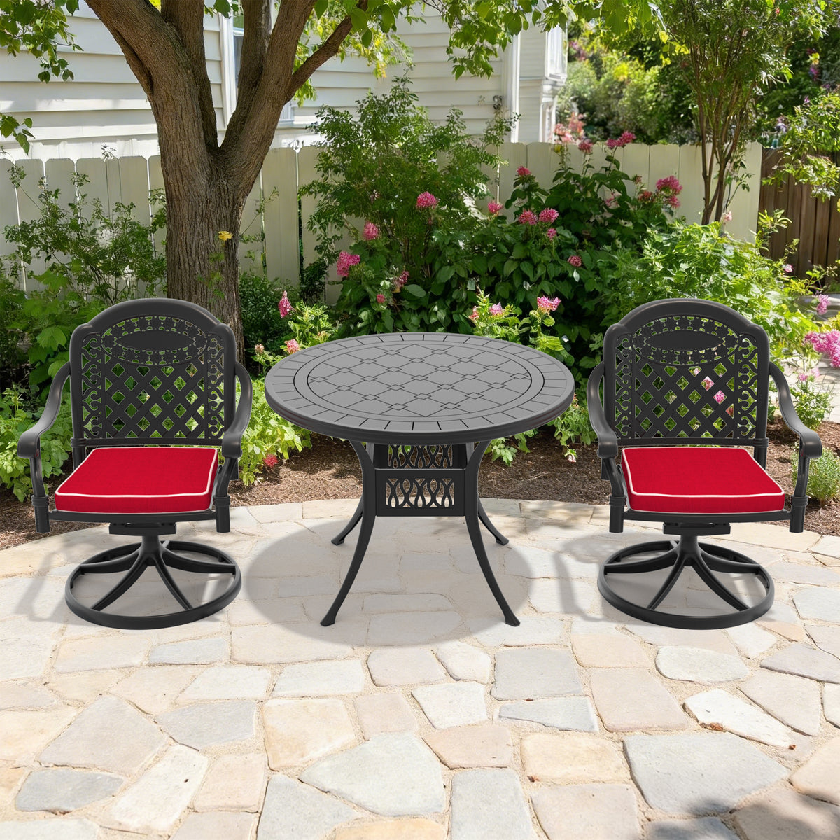 Black Aluminum 3-Piece Patio Dining Set for 2 with Cushions