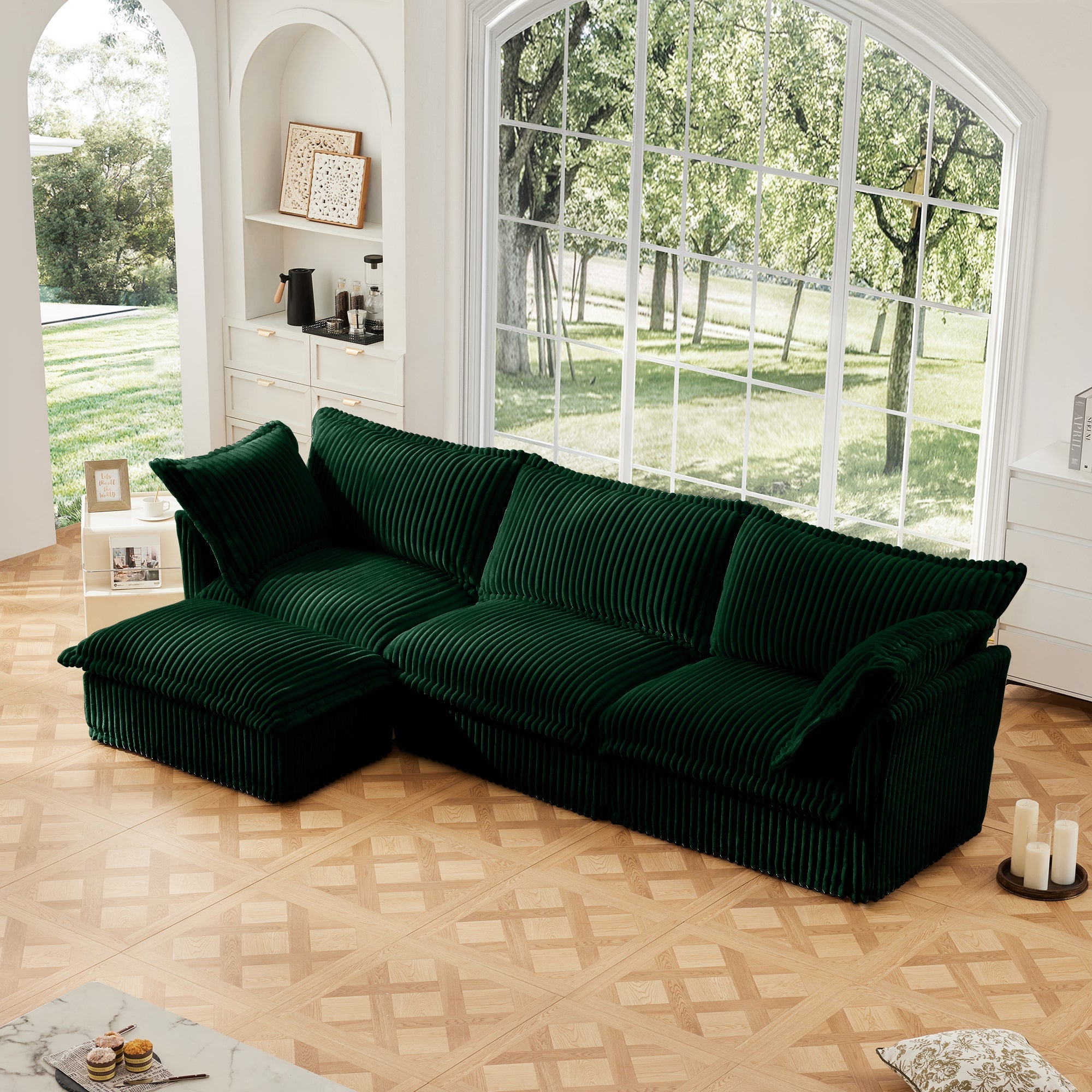 Fluffy 3-Seat Modular Sofa in Corduroy Emerald #OttOnly_1 #Fabric_Corduroy Emerald