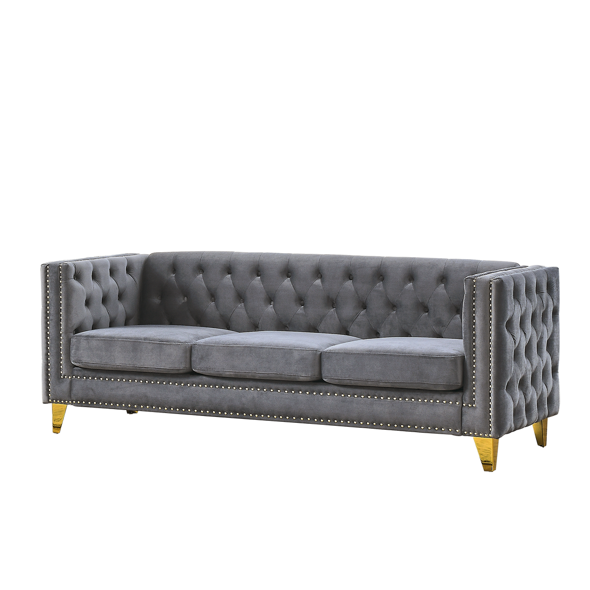 Gray Velvet 3-Seat Tufted Chesterfield Sofa, 67 in Wide