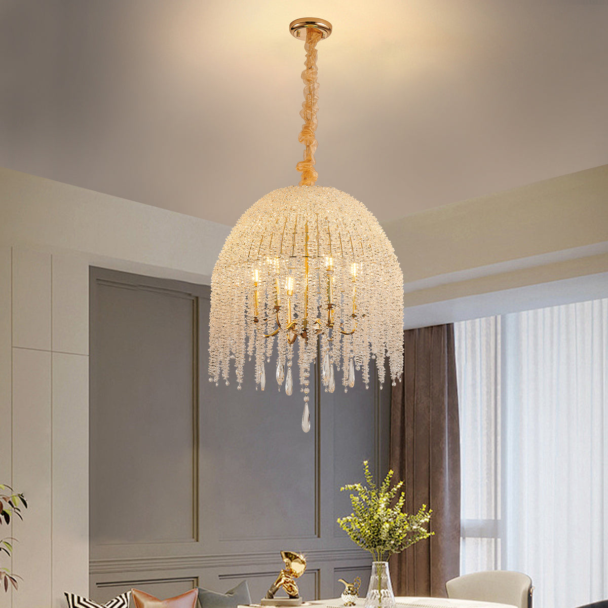 Gold Crystal 6-Light Chandelier, 20 in