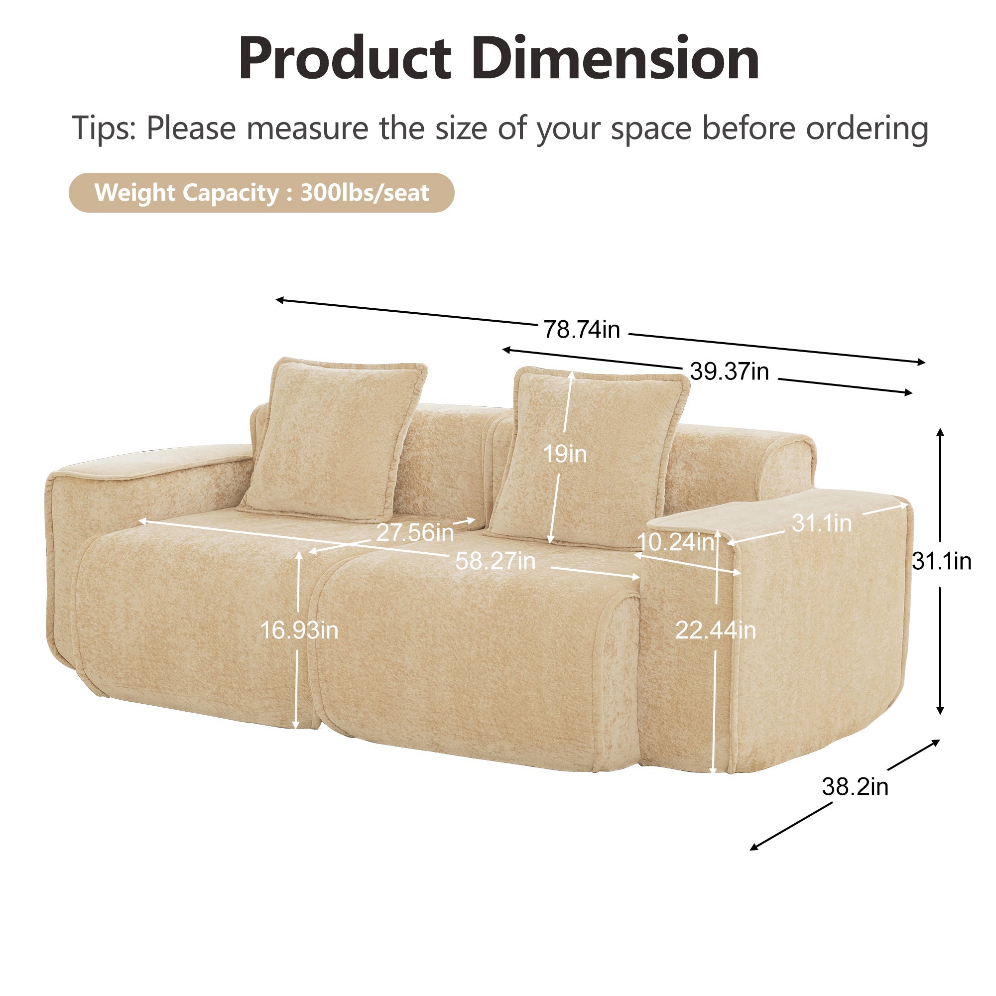 Seneca 2-Seat Boneless Couch in Camel #OttOnly_0 #Color_Camel