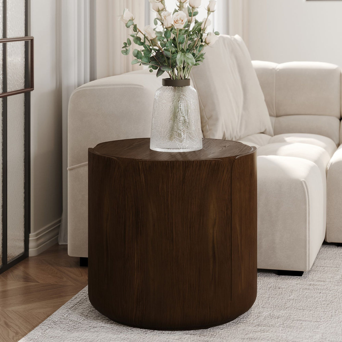 Brown Round Outdoor Side Table, 19.3 in Tall