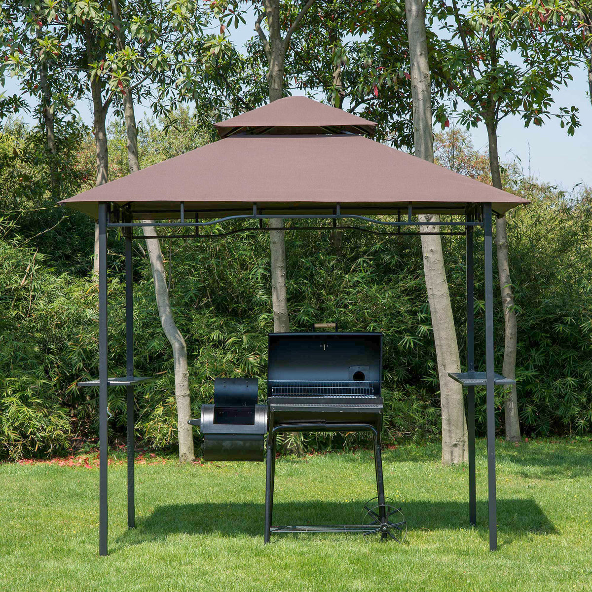 Metal Double Roof Gazebo with Side Shelves