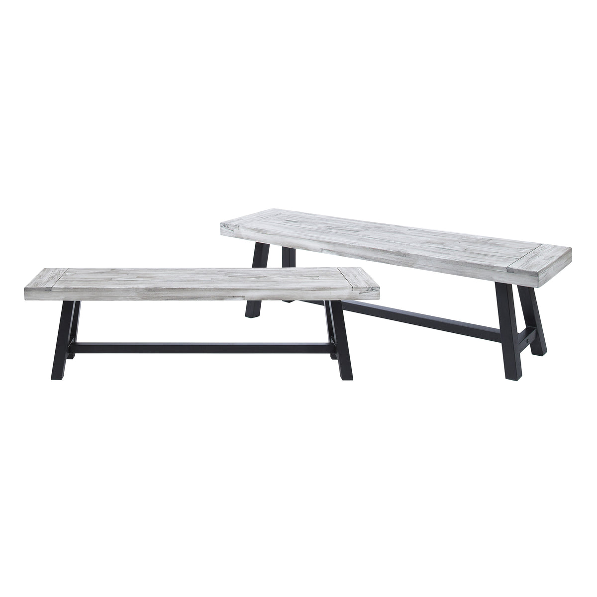 Gray Solid Wood Outdoor Bench, Set of 2, 63 in Wide, 17.5 in Tall