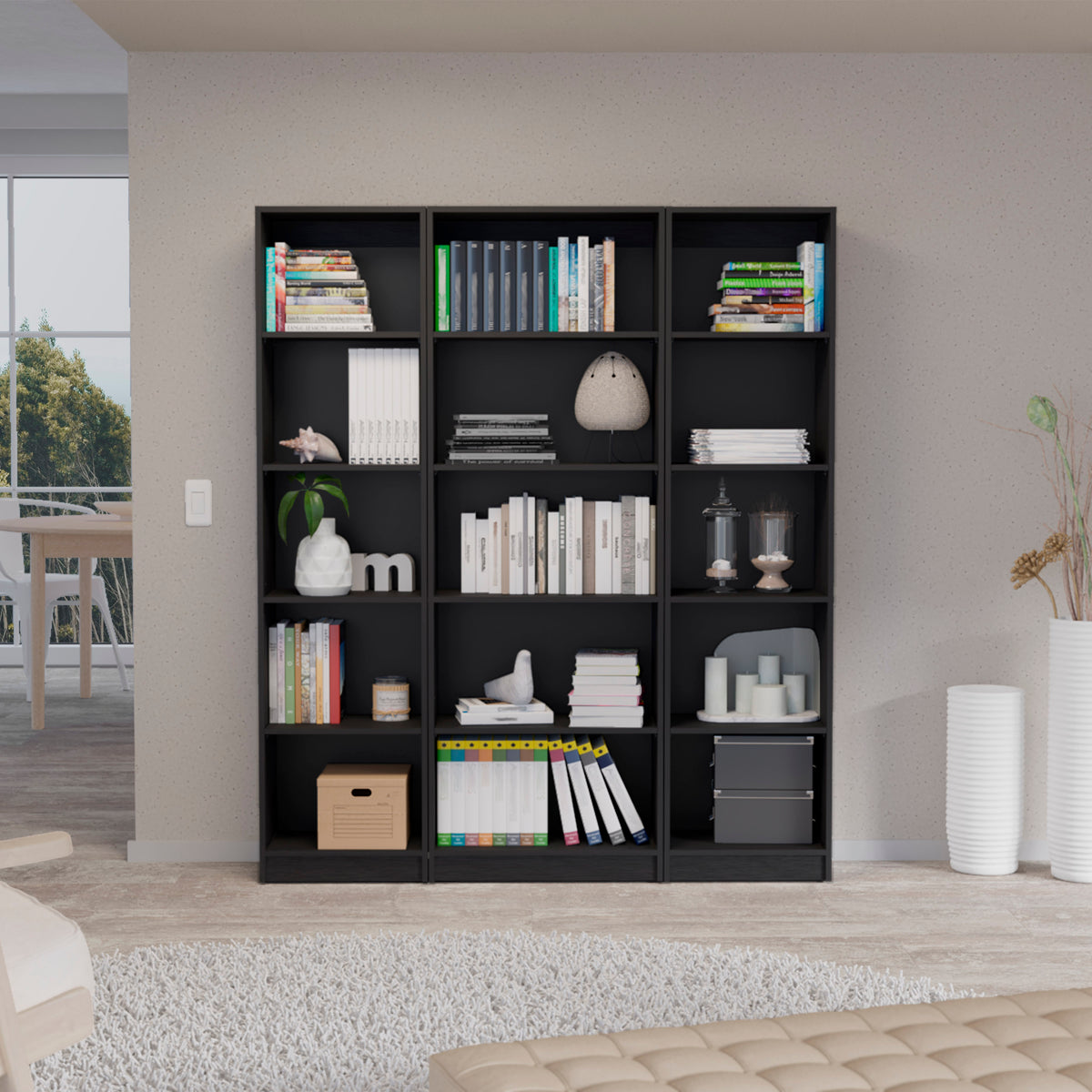 Bookcase, 15 Shelves, 71.1 in Tall, Black