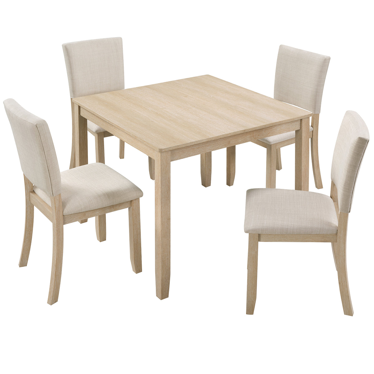 5-Piece Dining Set for 4, Light Oak Square Table with 4 Beige Chairs