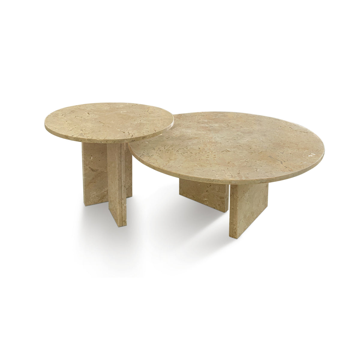 Beige Natural Marble Round Coffee Table, Set of 2