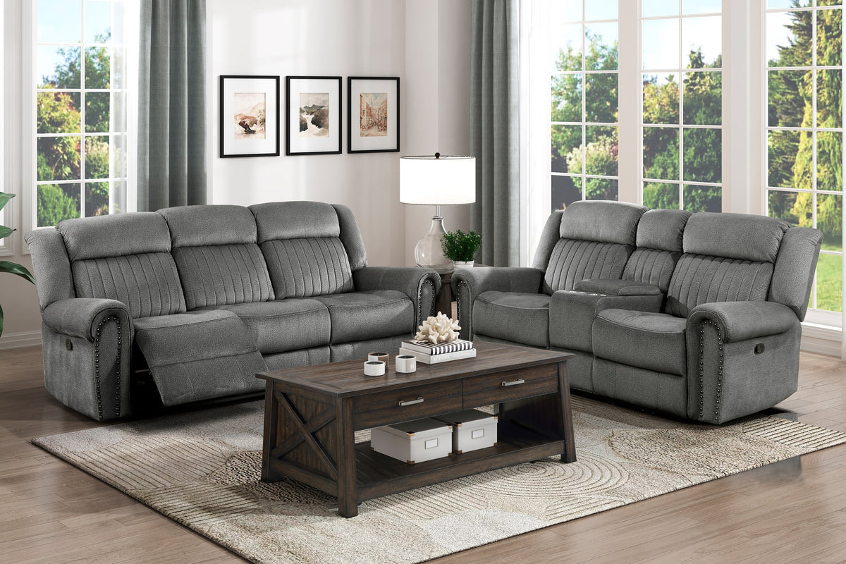 Charcoal Microfiber Reclining Sofa and Loveseat Set