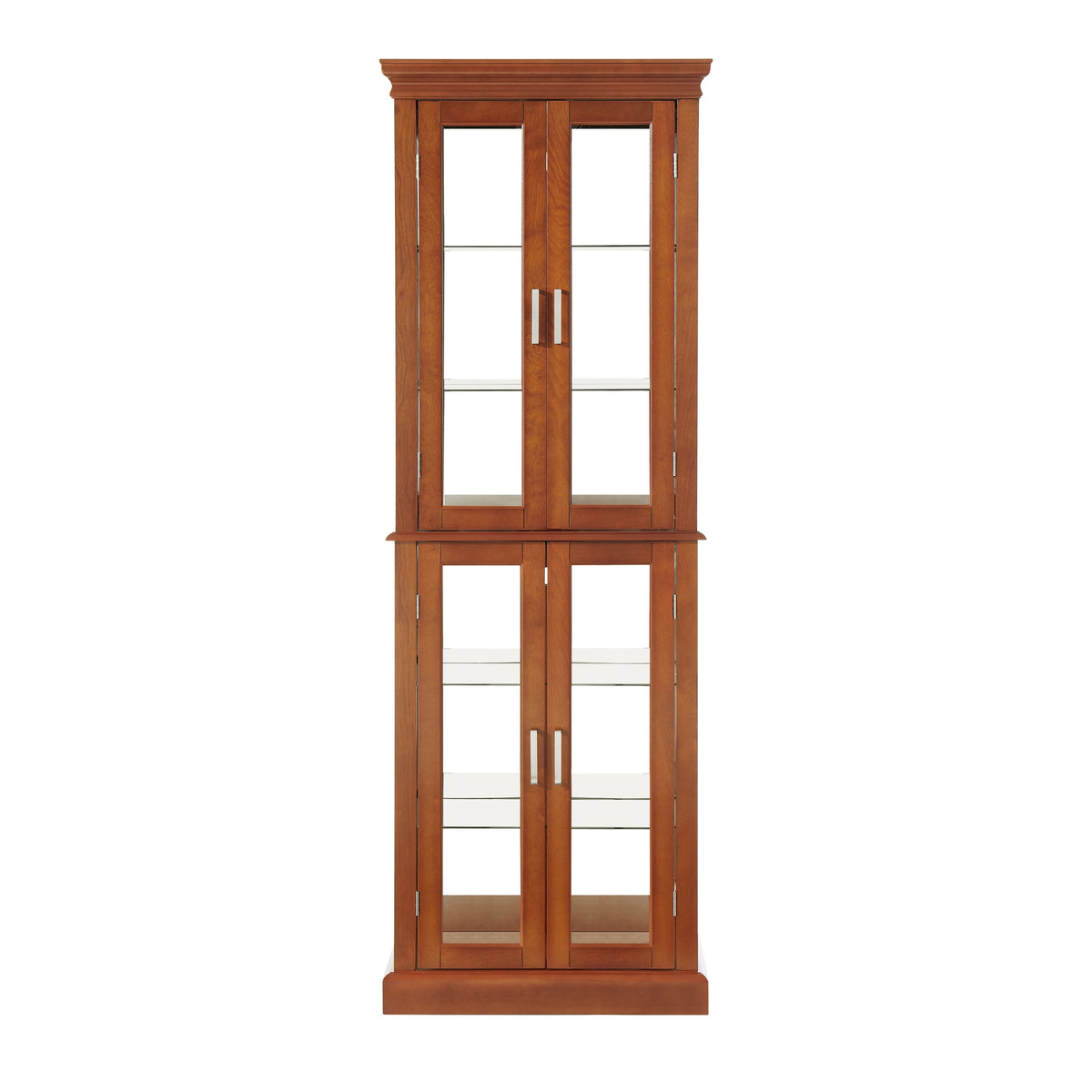 Lighted Curio Cabinet, Walnut, 4 Glass Doors & 6 Shelves