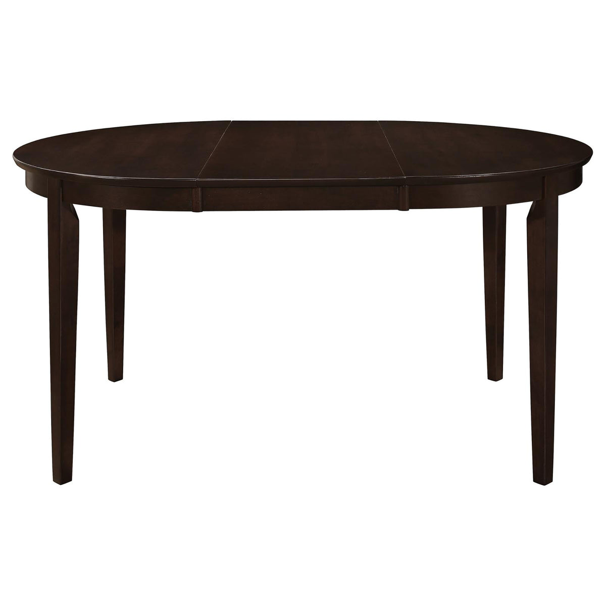 Front view of the cappuccino oval extendable dining table on a white background