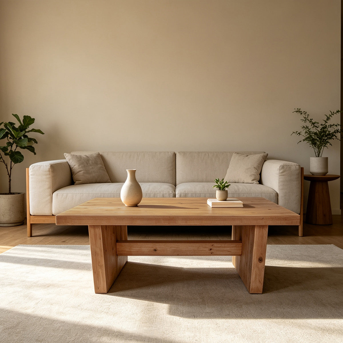Natural Solid Wood Rustic Trestle Coffee Table, 47.2 in