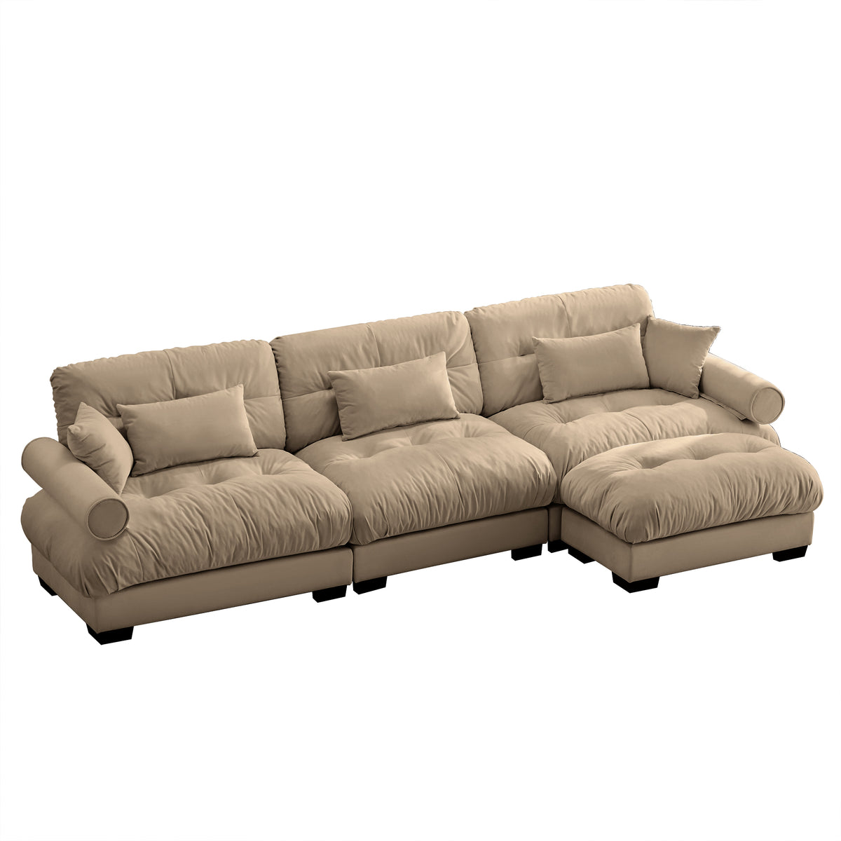 Camel Velvet Modular Sectional Couch with Ottoman