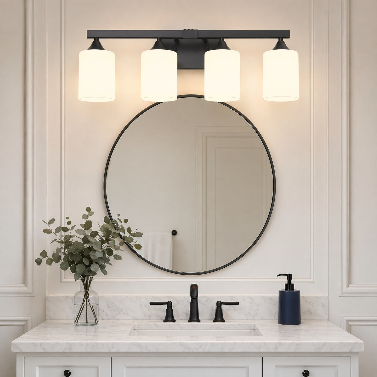 Vanity Light, 4-Light Wall Mount Glass, Black