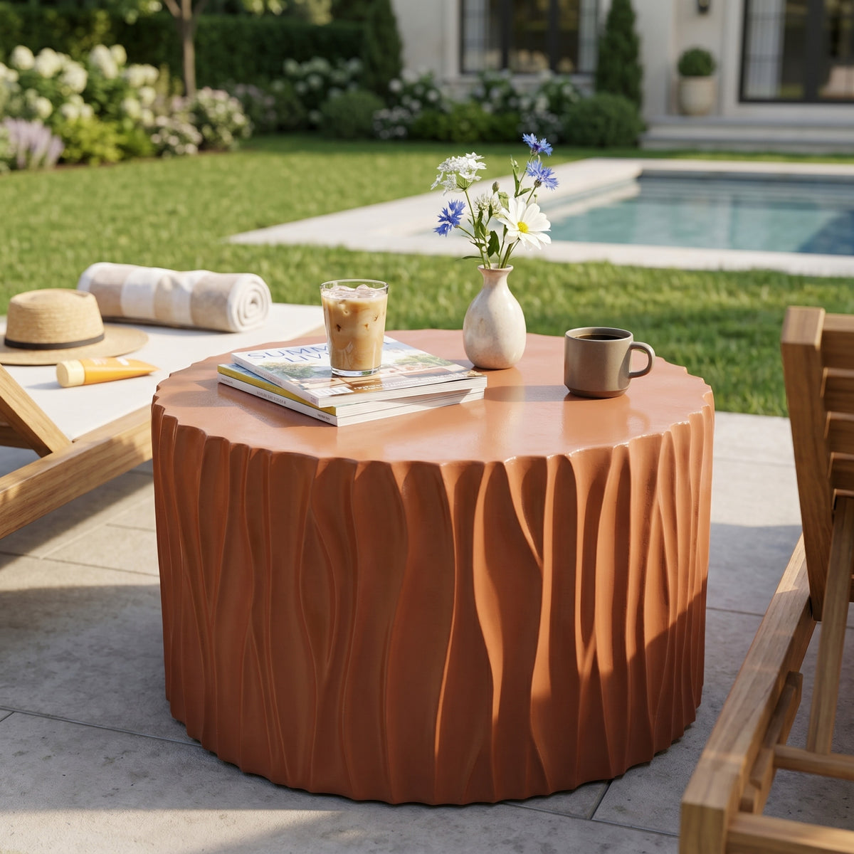 Terracotta Round Outdoor Coffee Table, 26.8 in Wide
