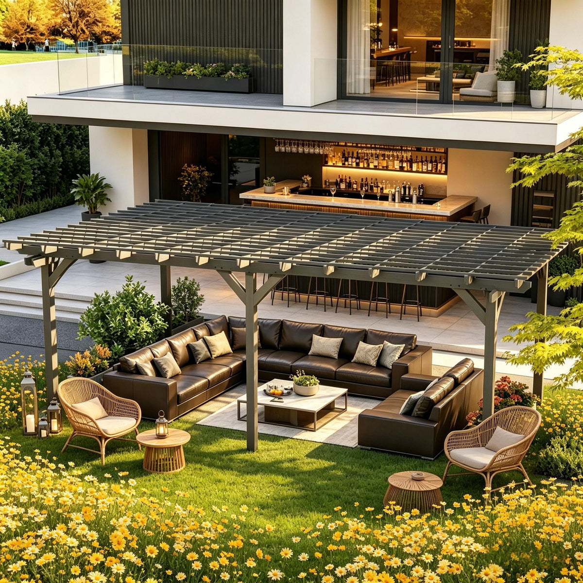 Gray Solid Wood Pergola, 12x20 ft