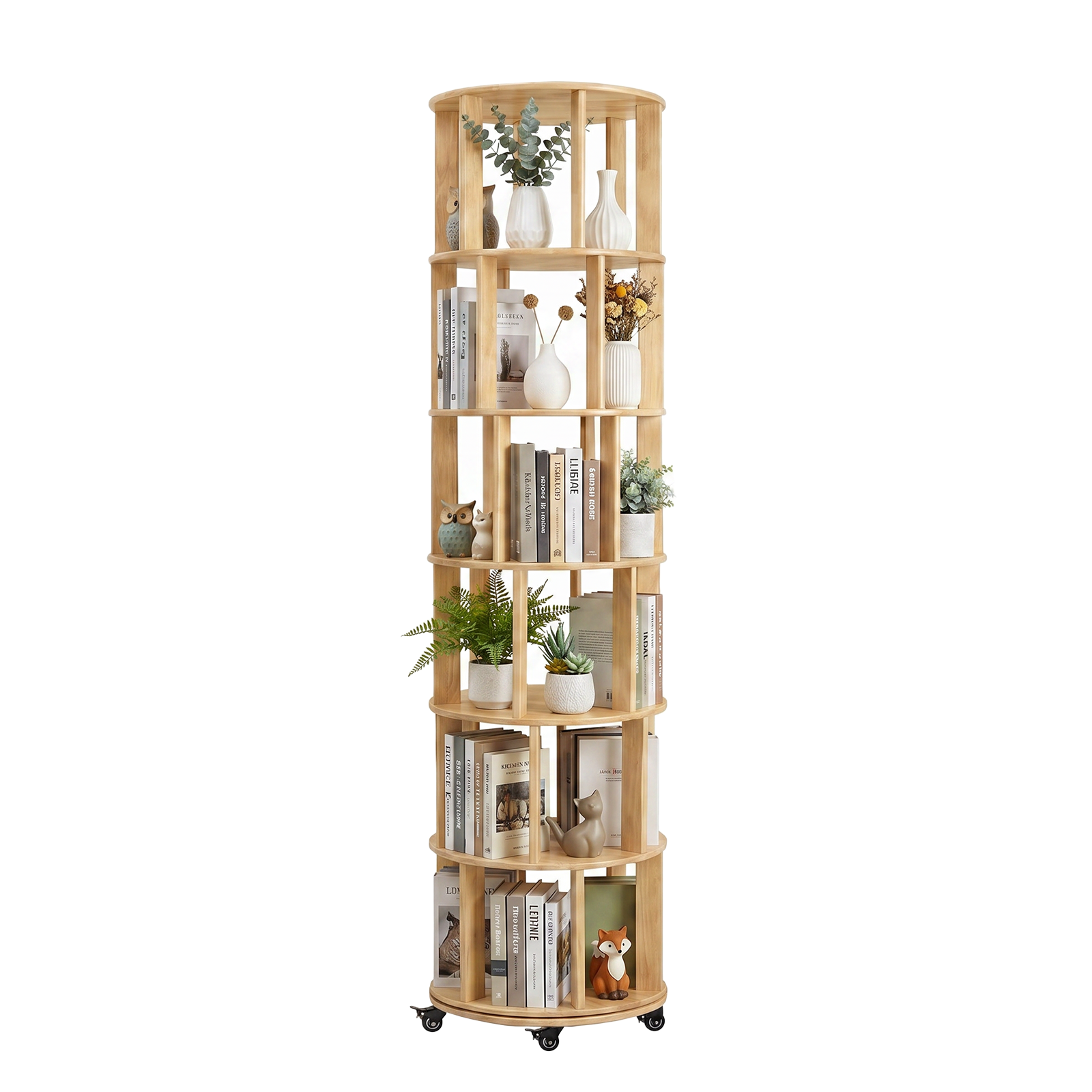 Solid Wood Bookcase, 6 Shelves, Locking, 78 in Tall, Natural