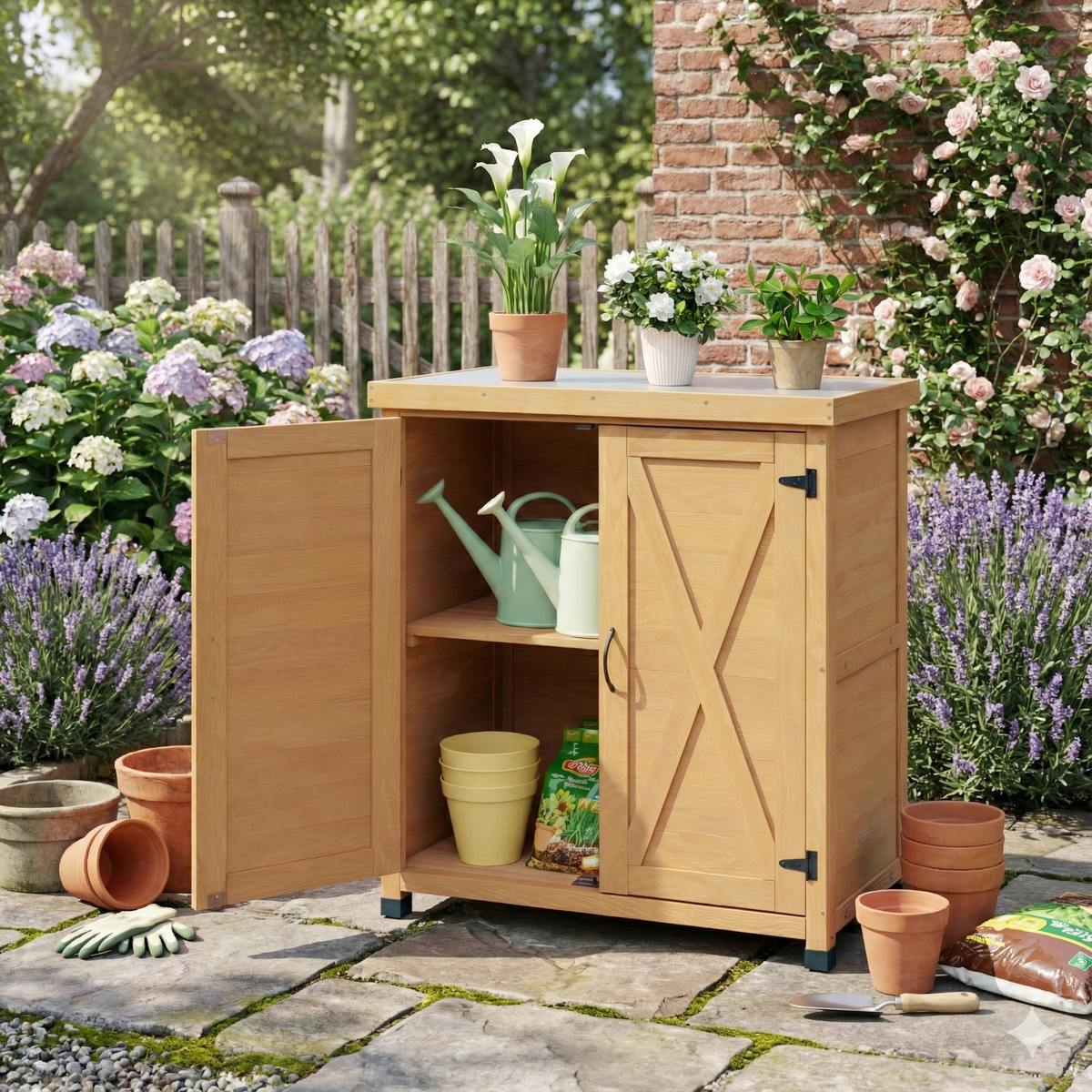 Light Brown Solid Wood Potting Bench