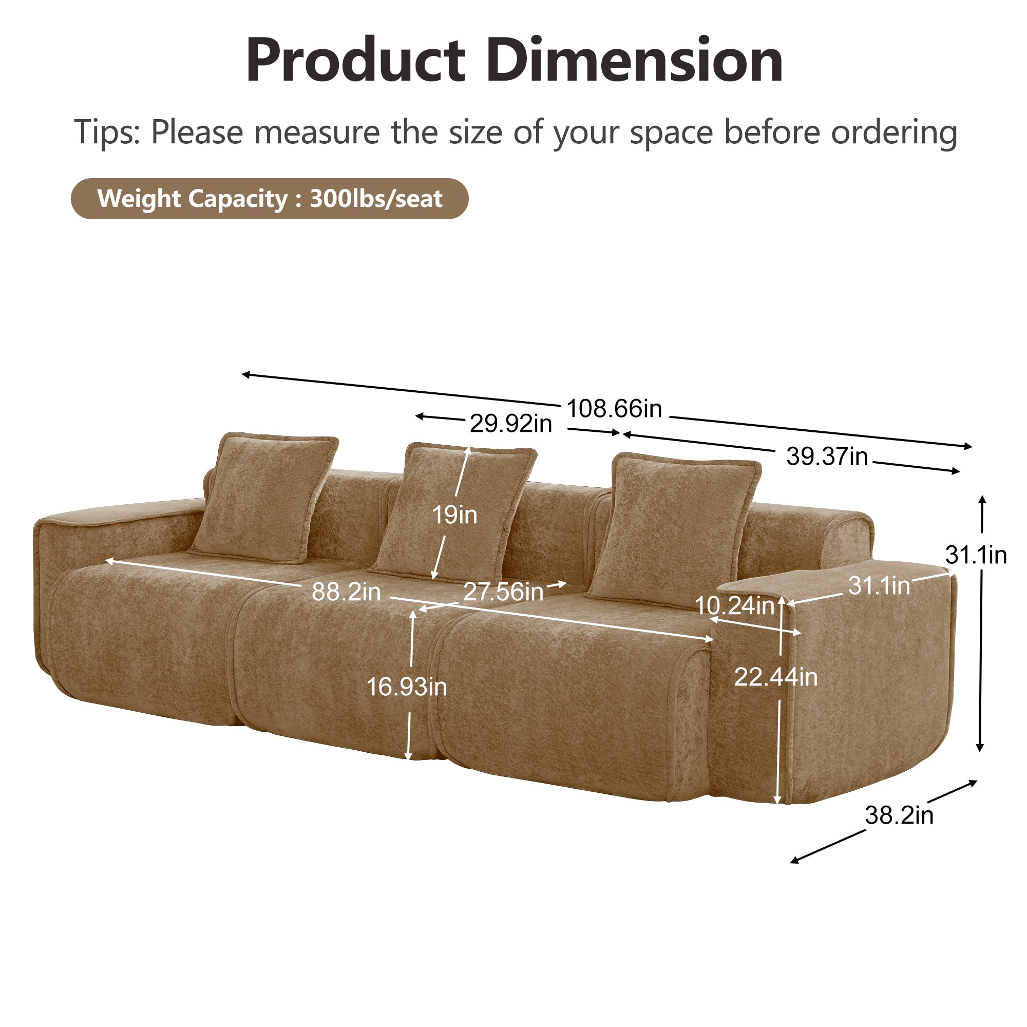 Seneca 3-Seat Boneless Couch in Mocha #OttOnly_0 #Color_Mocha