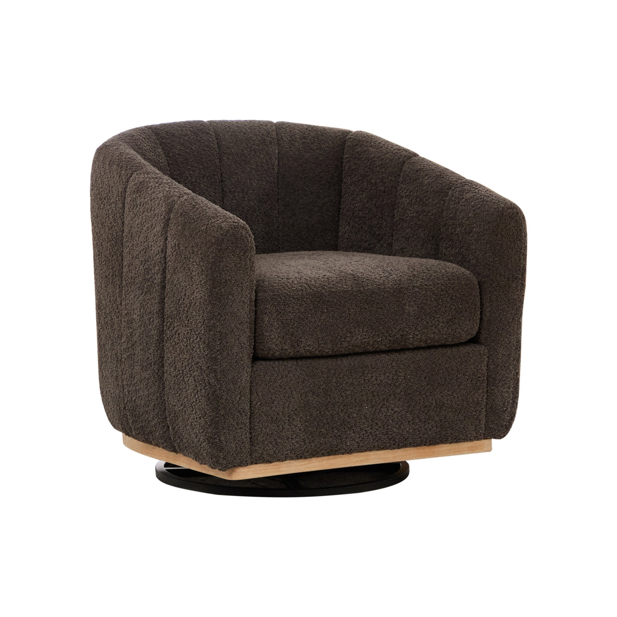 Dark Brown Chenille Swivel Barrel Chair