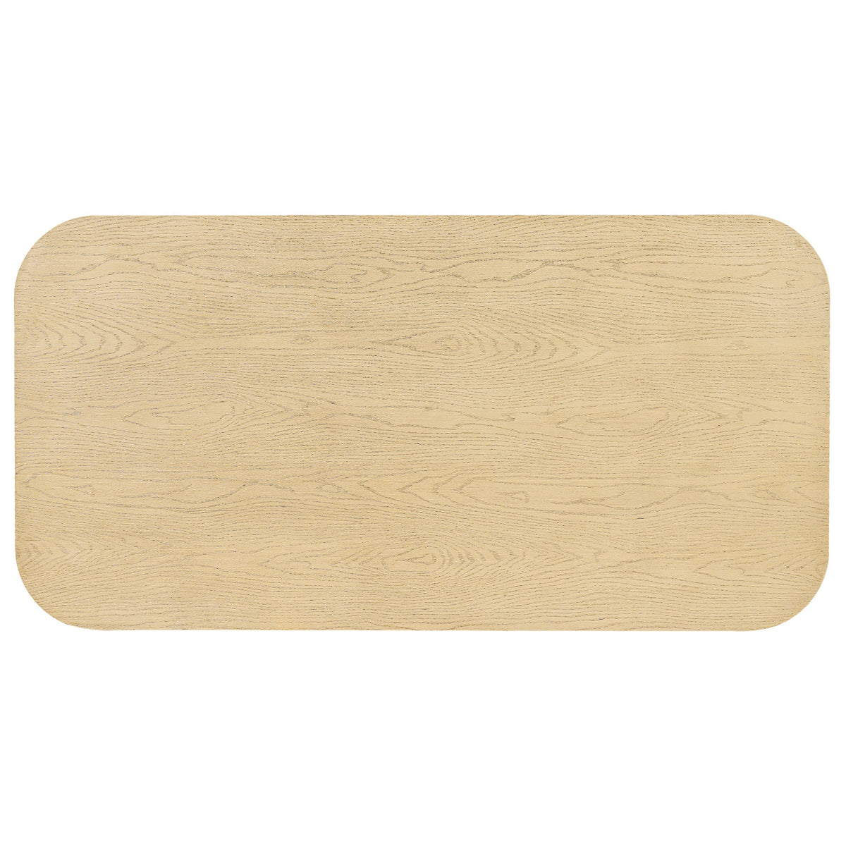 Overhead view of the oak dining table top showing the wood grain, white studio background