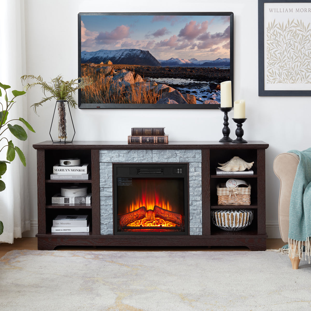 Espresso Fireplace TV Stand for TVs up to 65 in, 58.3 in Wide