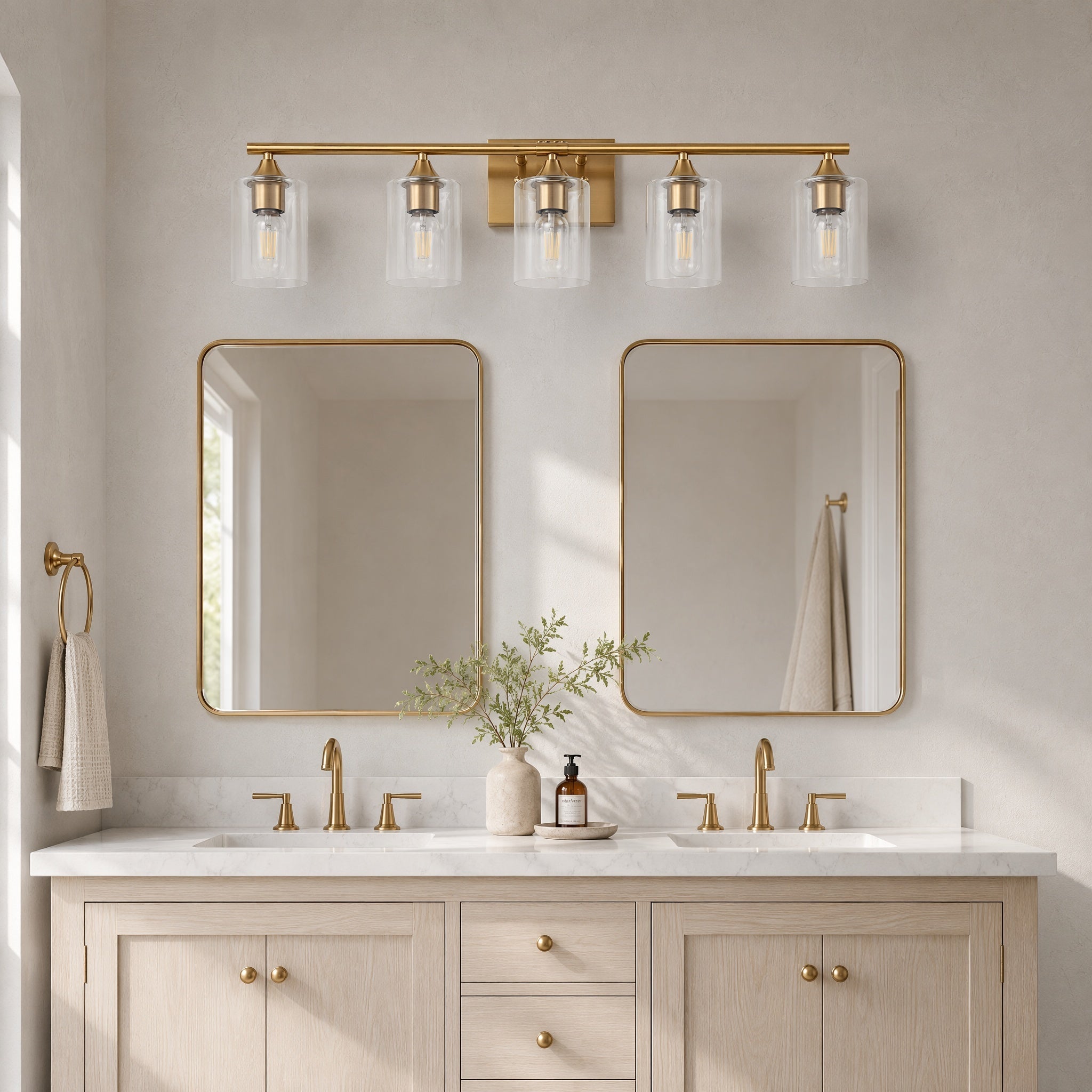 Gold Farmhouse 5-Light Vanity Light, 32 in