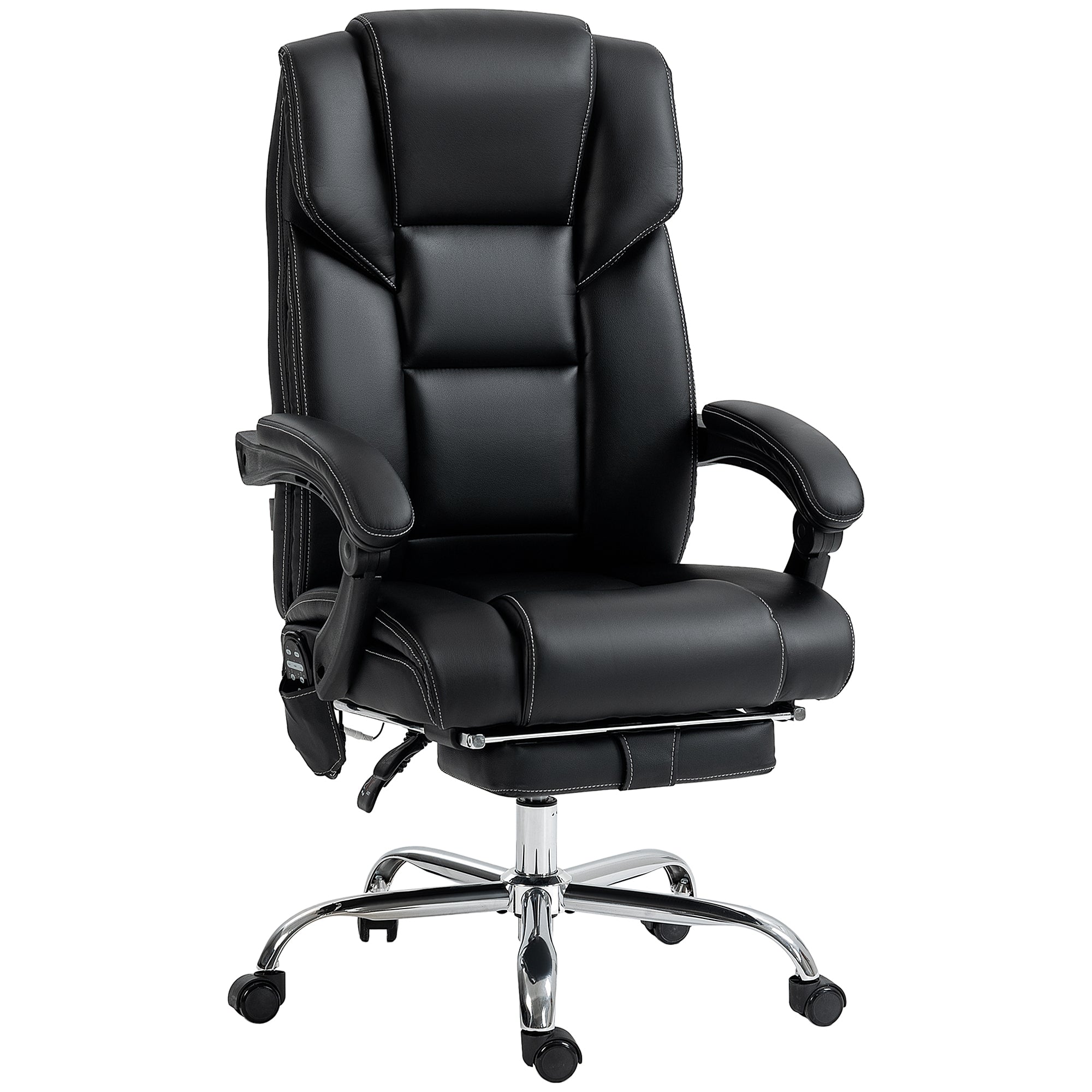 Black Vegan Leather Office Chair, Massage, Reclining, 265 lb, 48.4 in Tall