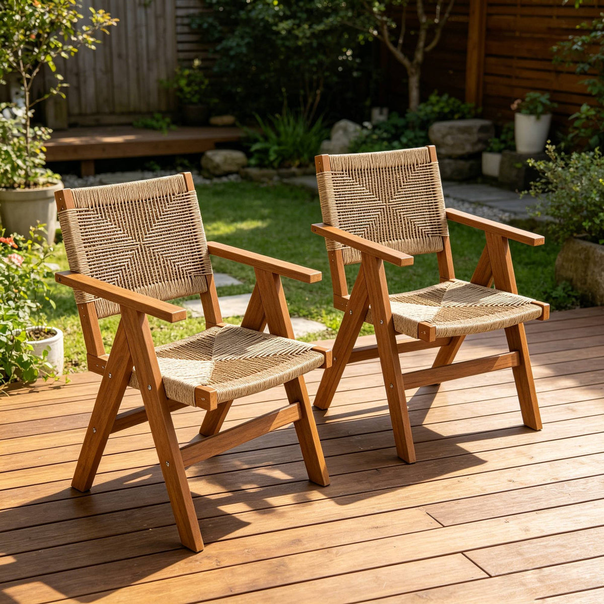 Teak Finish Outdoor Dining Chair, Set of 2