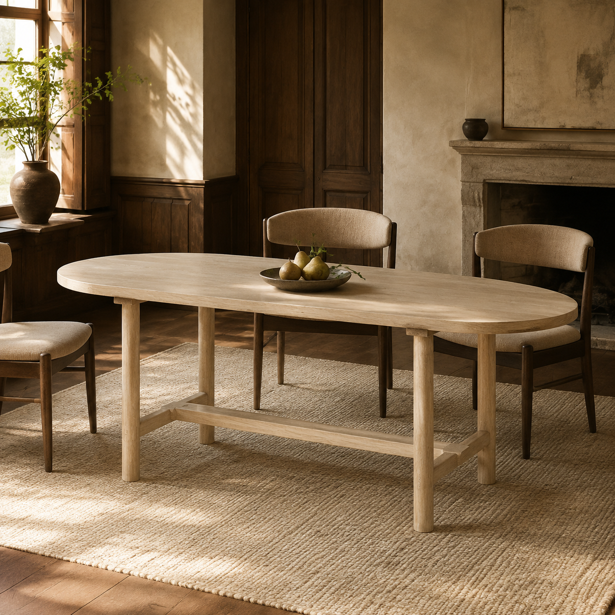 Farmhouse Trestle Dining Table, 60 Inch - Natural Wood Wash