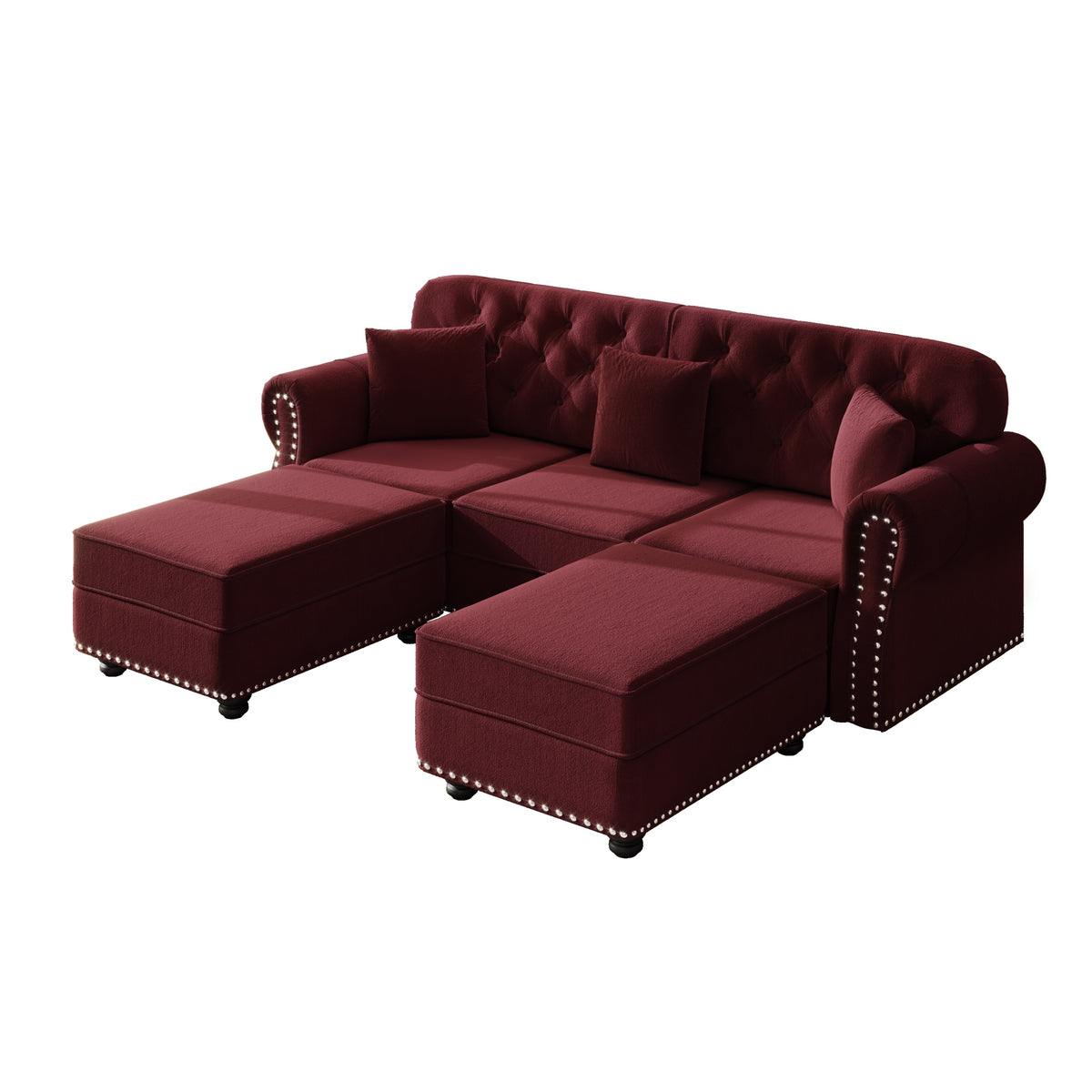Burgundy Velvet 3-Seat Tufted Chesterfield Sofa, 82.6 in Wide
