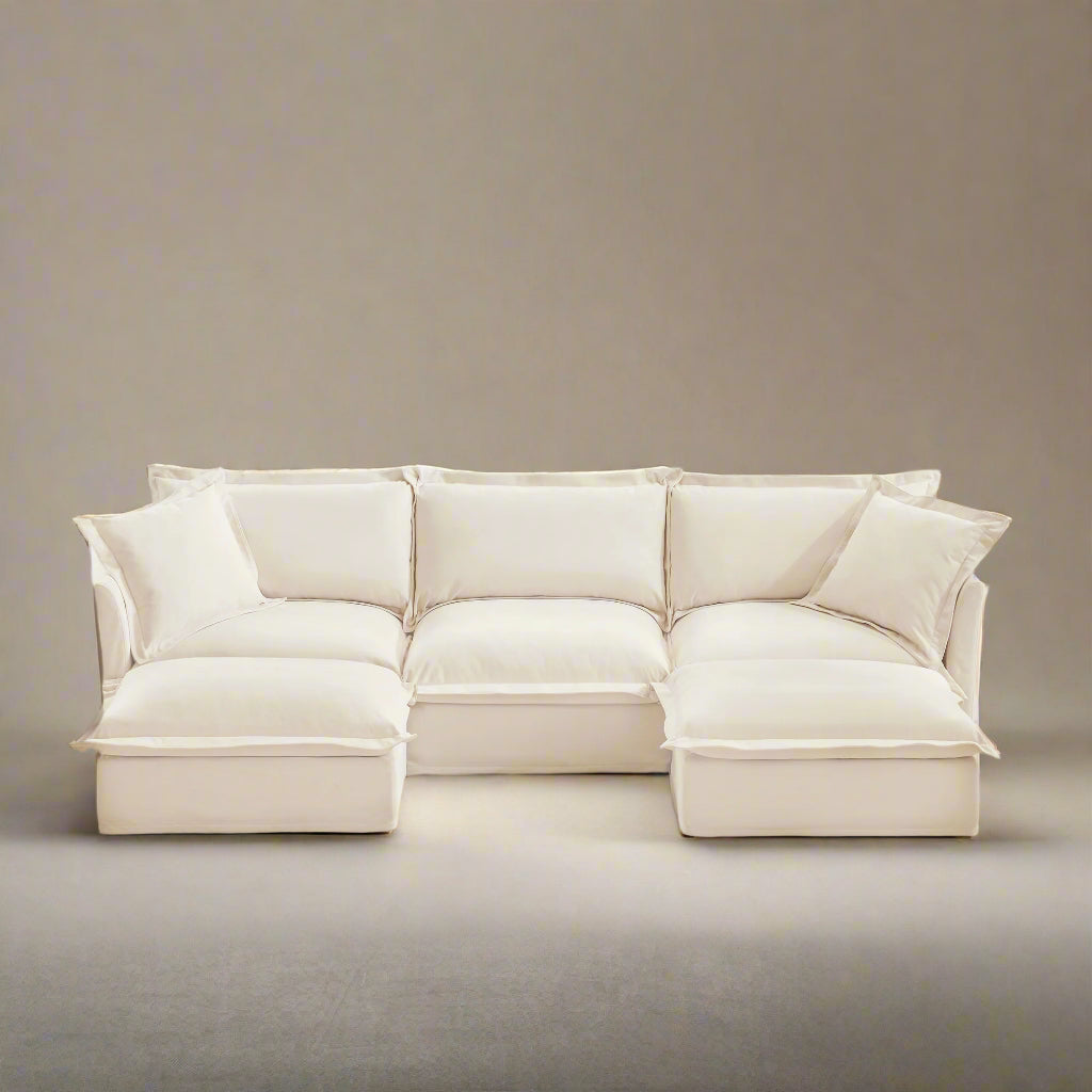 Fluffy 3-Seat Modular Sofa in Chenille Cream with 2 ottomans #OttOnly_2 #Fabric_Chenille Cream