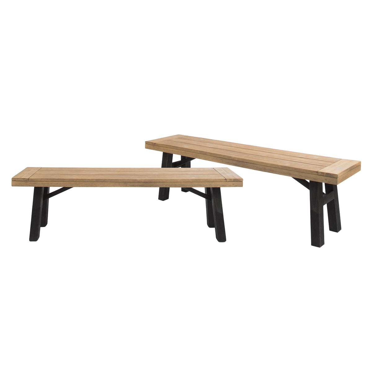 Natural Solid Wood Outdoor Bench, 63 in Wide, 17.8 in Tall