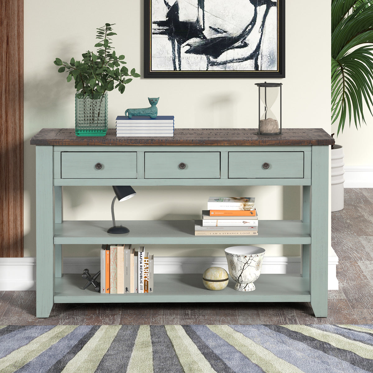 Sage Green Entryway Console Table with Storage, 48.8 in Wide