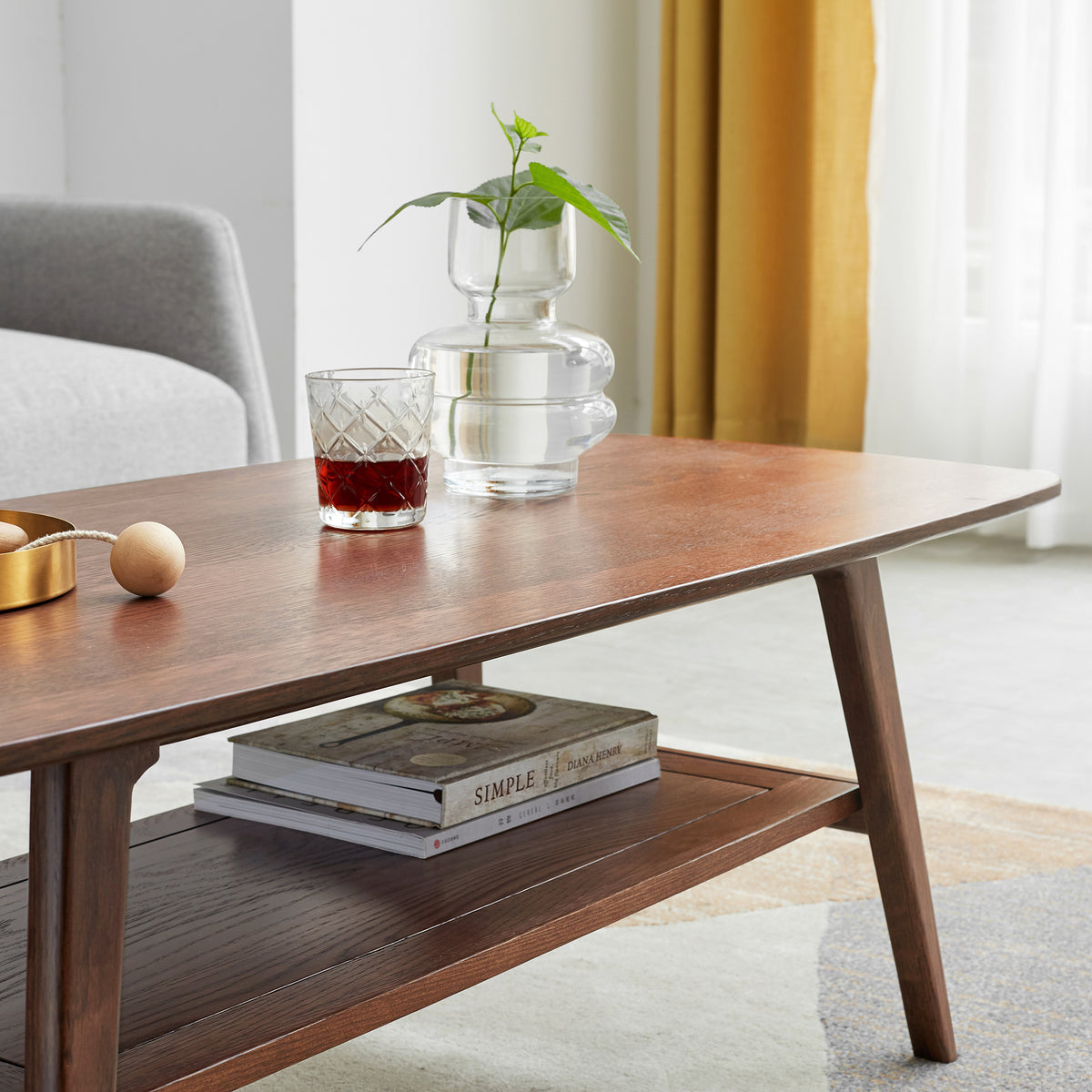 Oak Solid Wood Rectangular Coffee Table with Storage