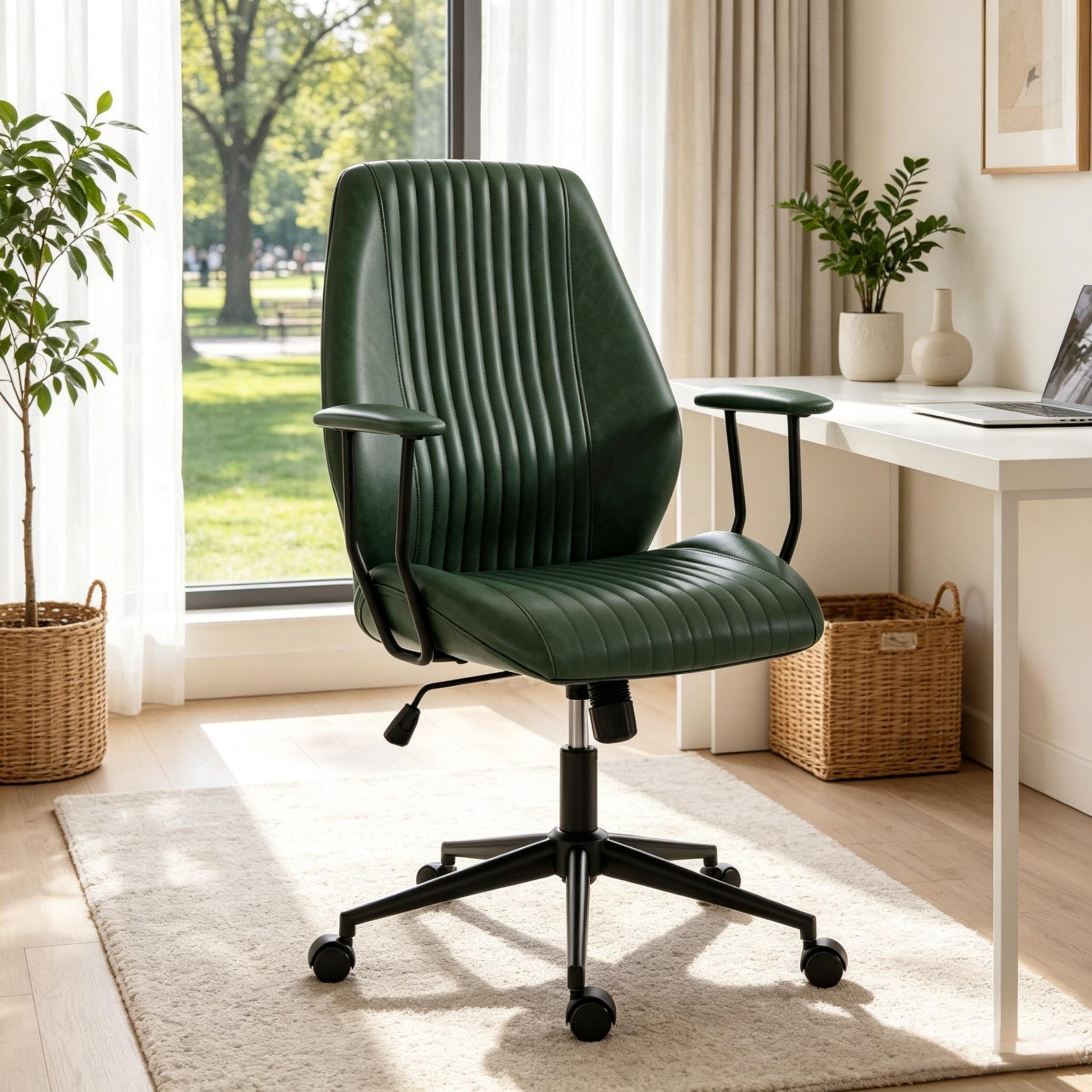 Green Fabric Office Chair, Height Adjustable, 264 lb