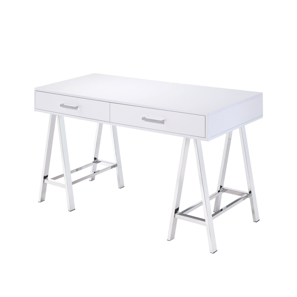 Writing Desk with Charging Station, 54 in, Chrome