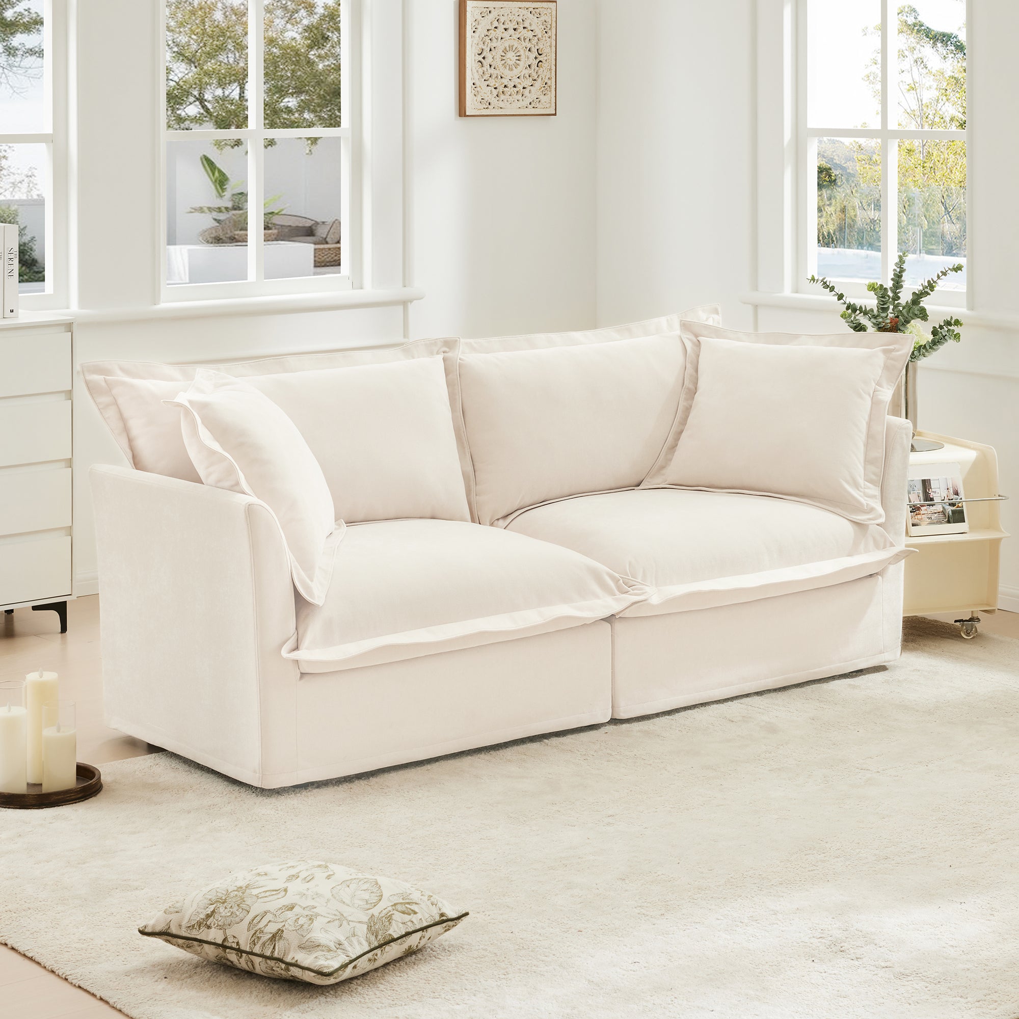 Fluffy 2-Seat Modular Sofa in Chenille Cream #OttOnly_0 #Fabric_Chenille Cream