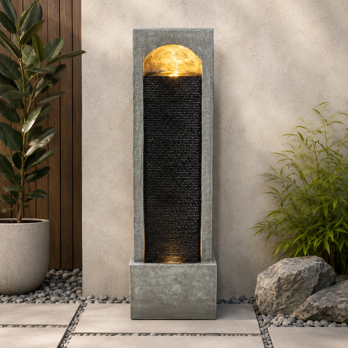 Dark Gray Resin Outdoor Water Fountain, 39.4 in Tall