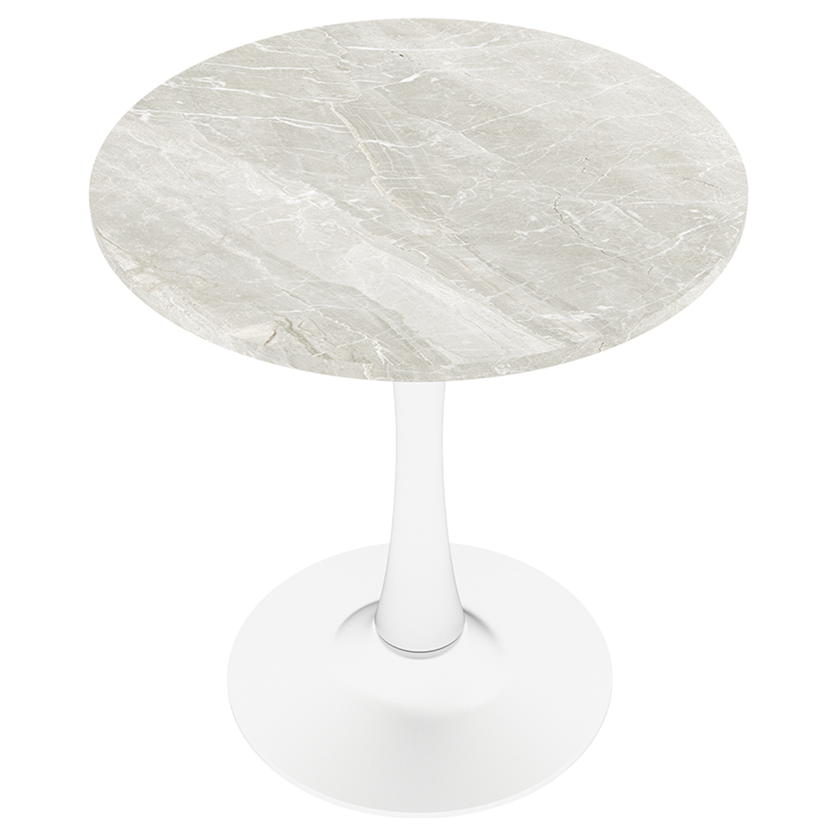 White Marble-Look Round Tulip Side Table, 27.6 in