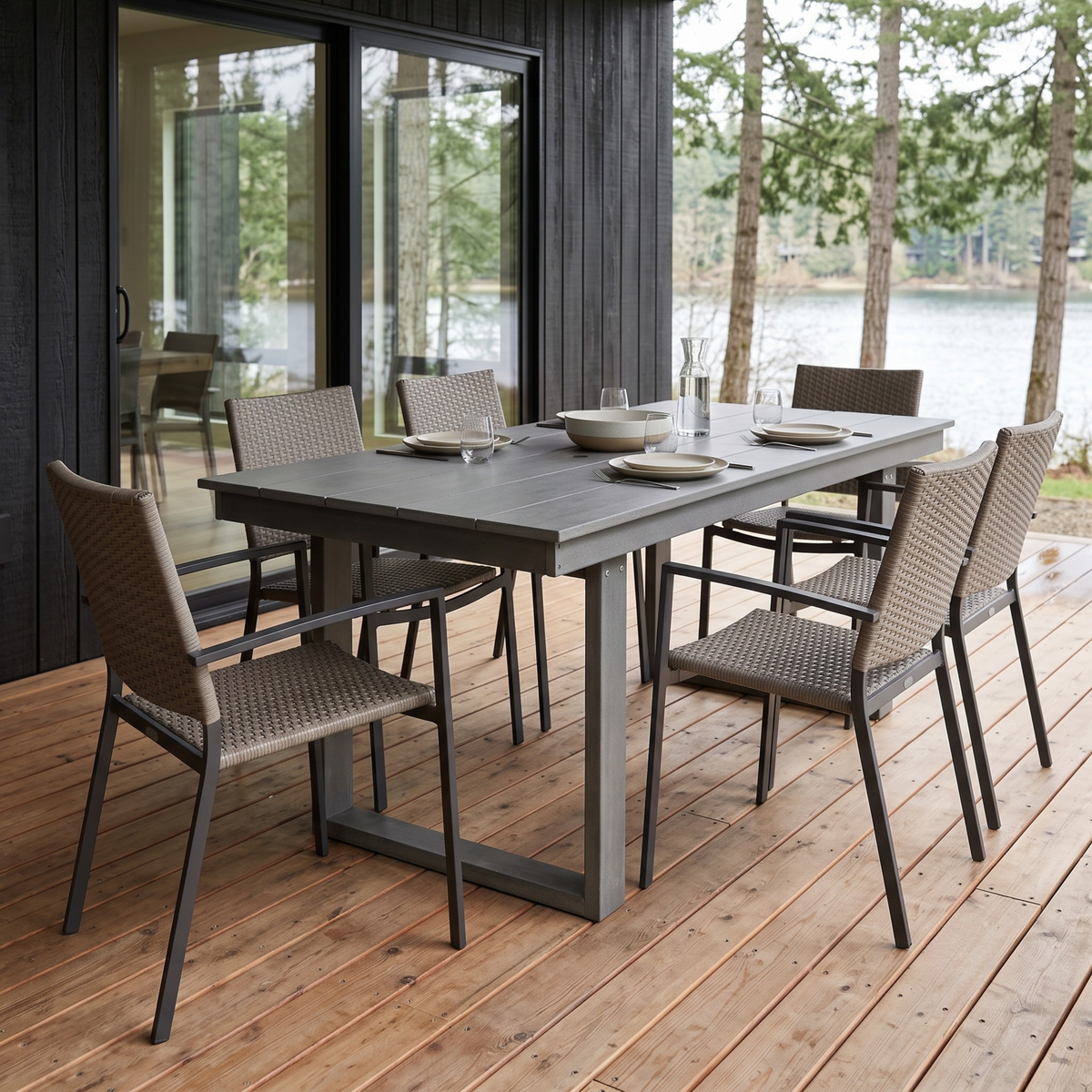 Gray HDPE Outdoor Dining Table, 69.9 in Wide