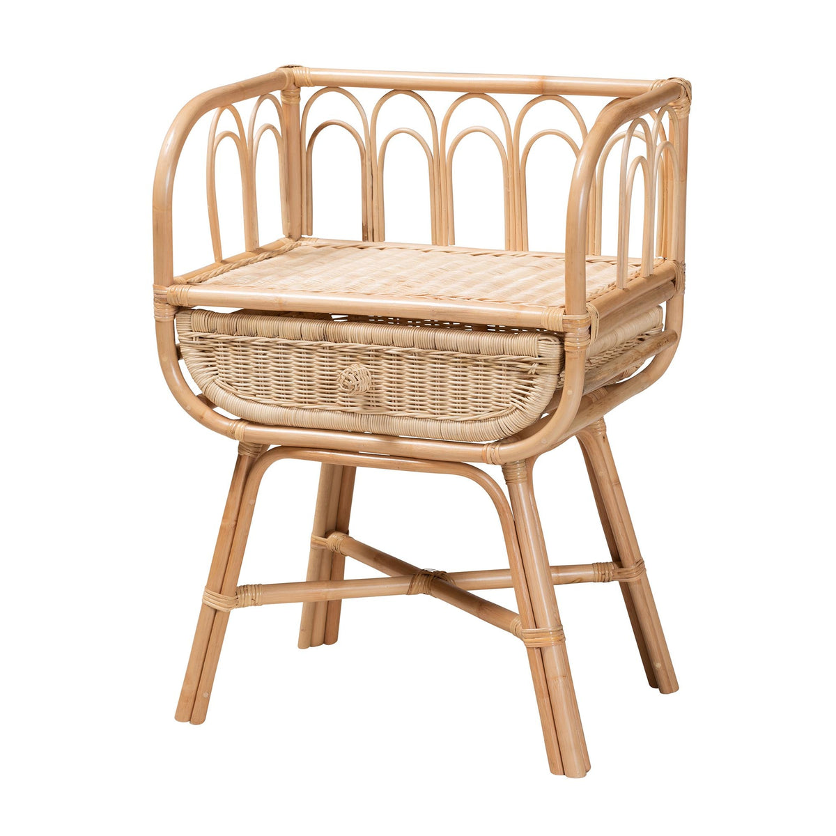 Rattan Nightstand with Angled Legs, Natural Brown