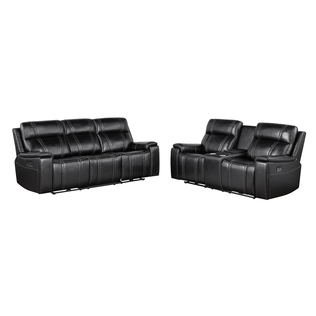 Black Power Reclining Sofa and Loveseat Set with Console