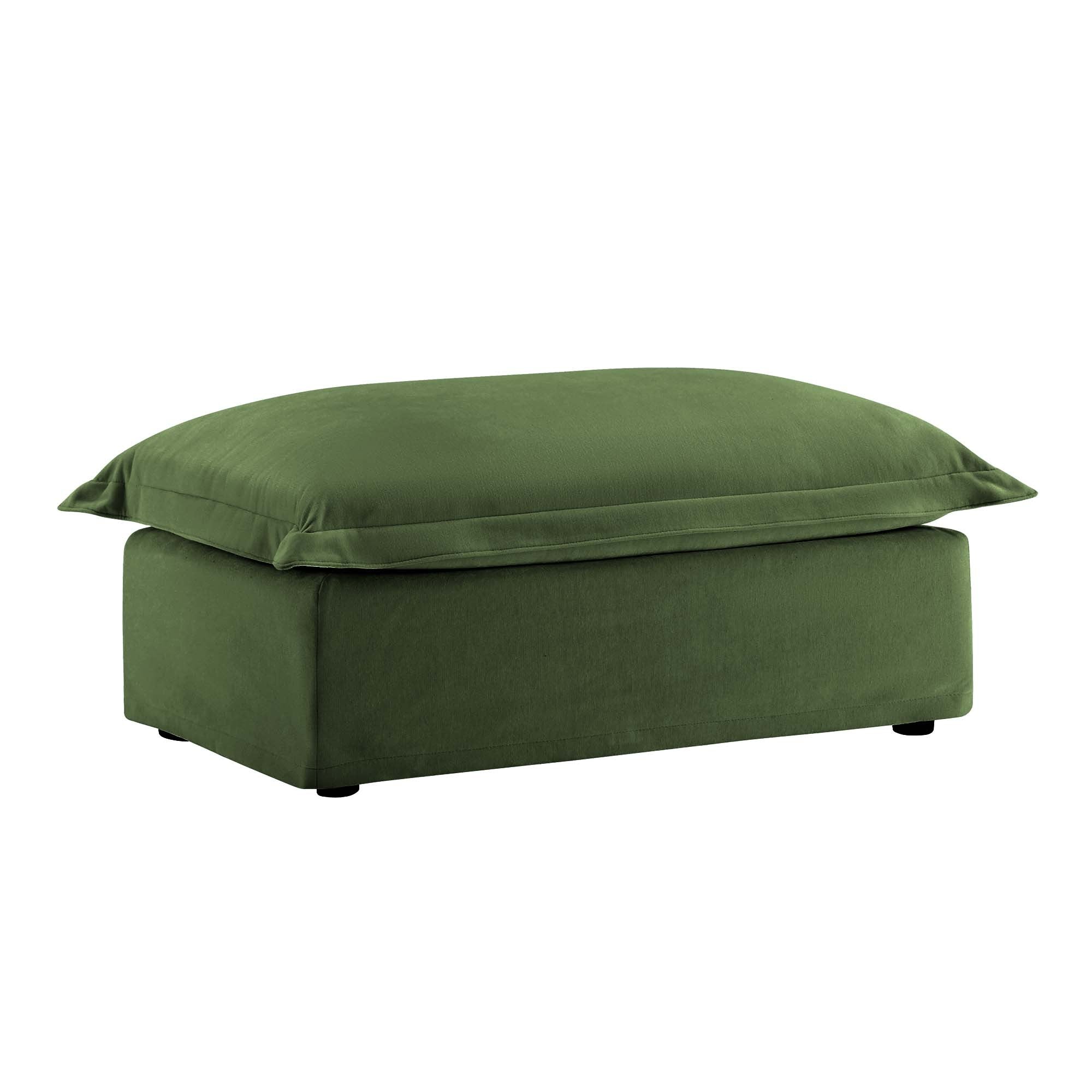 Fluffy Ottoman in Chenille Olive #Fabric_Chenille Olive