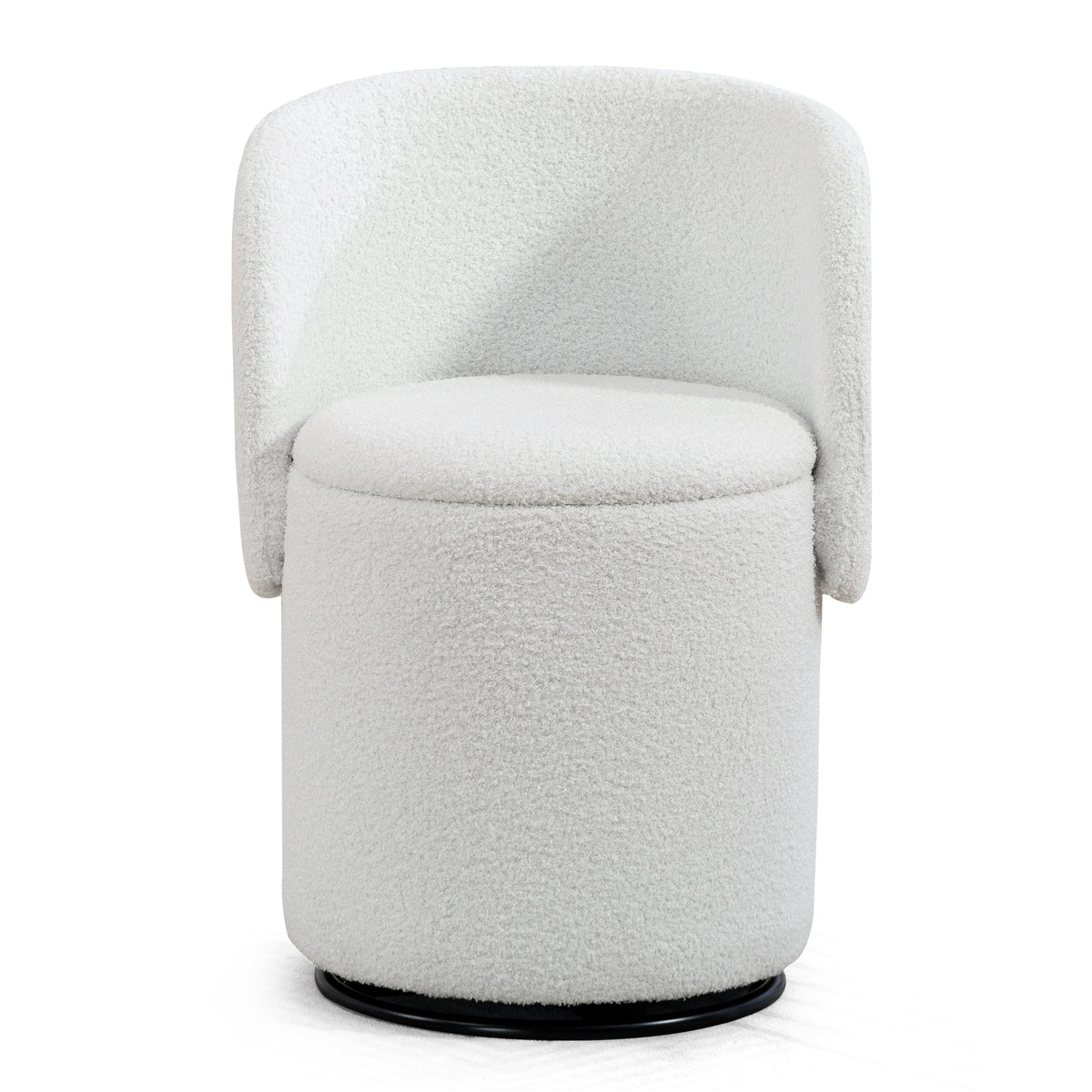 Teddy Fleece Barrel Dining Chair with Storage, Cream Swivel