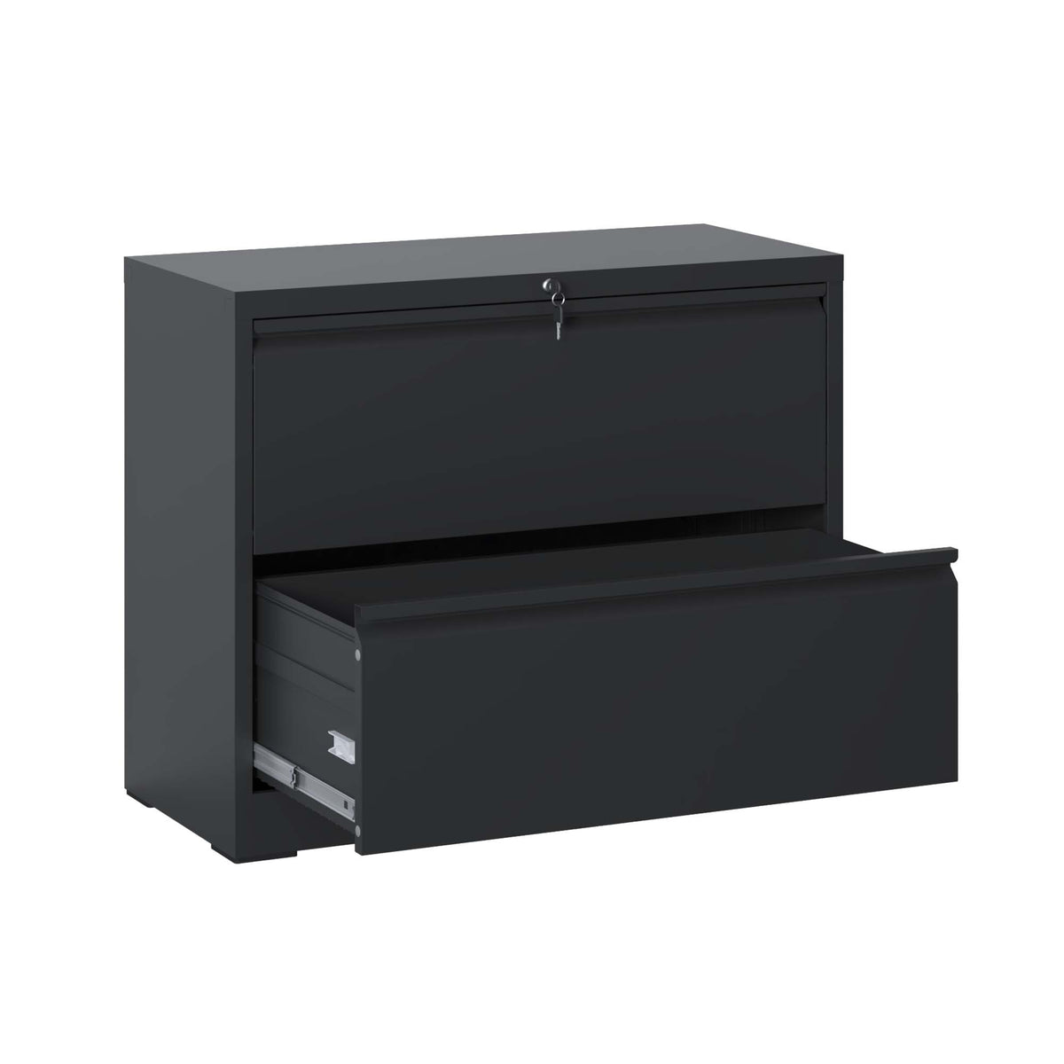 Modern Metal File Cabinet, 2 Drawers, Locking, 35.4 in, Black